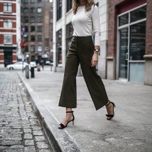 Olive Green Wide Leg Crop Pants